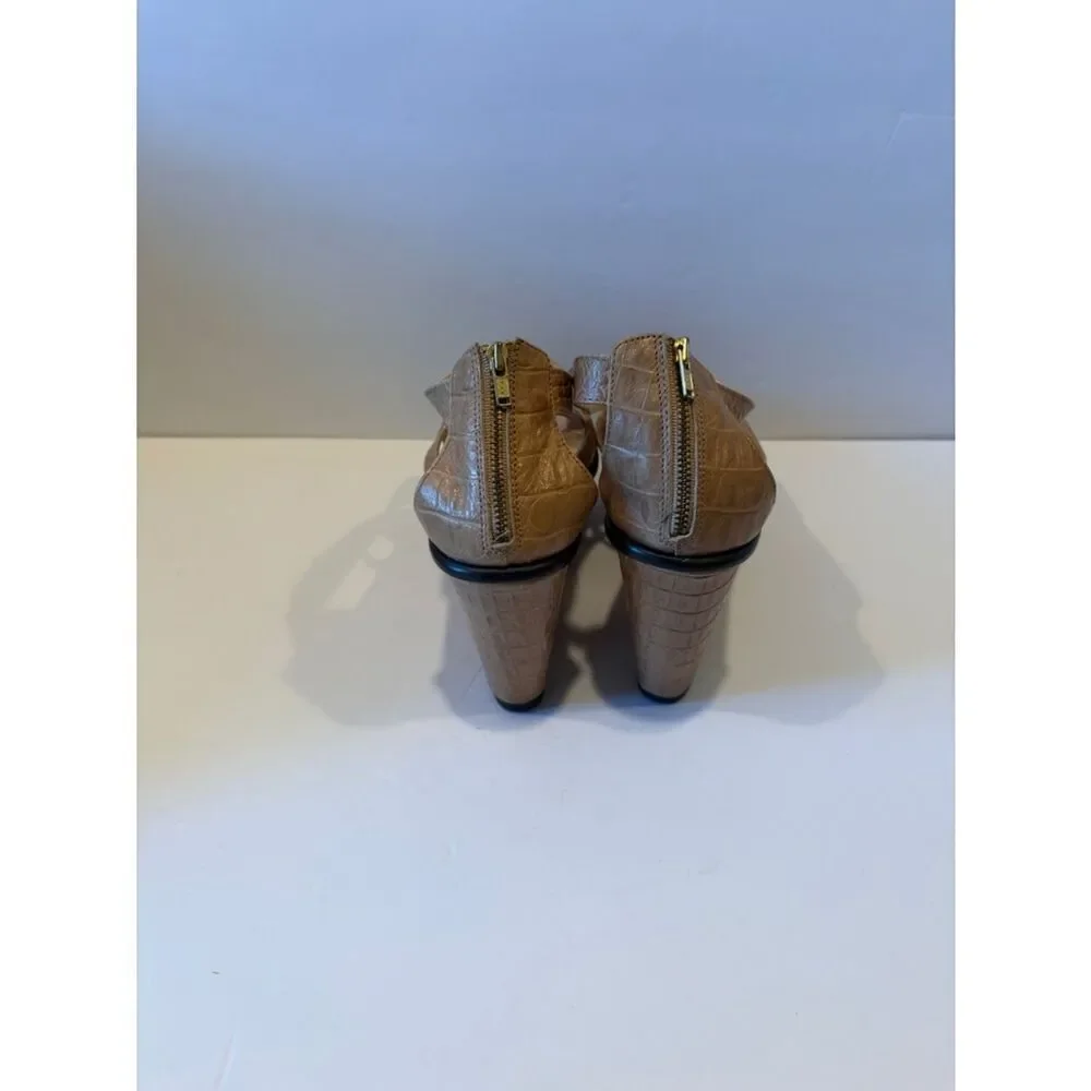 Talbots Beige Croc-Embossed Wedge Sandals